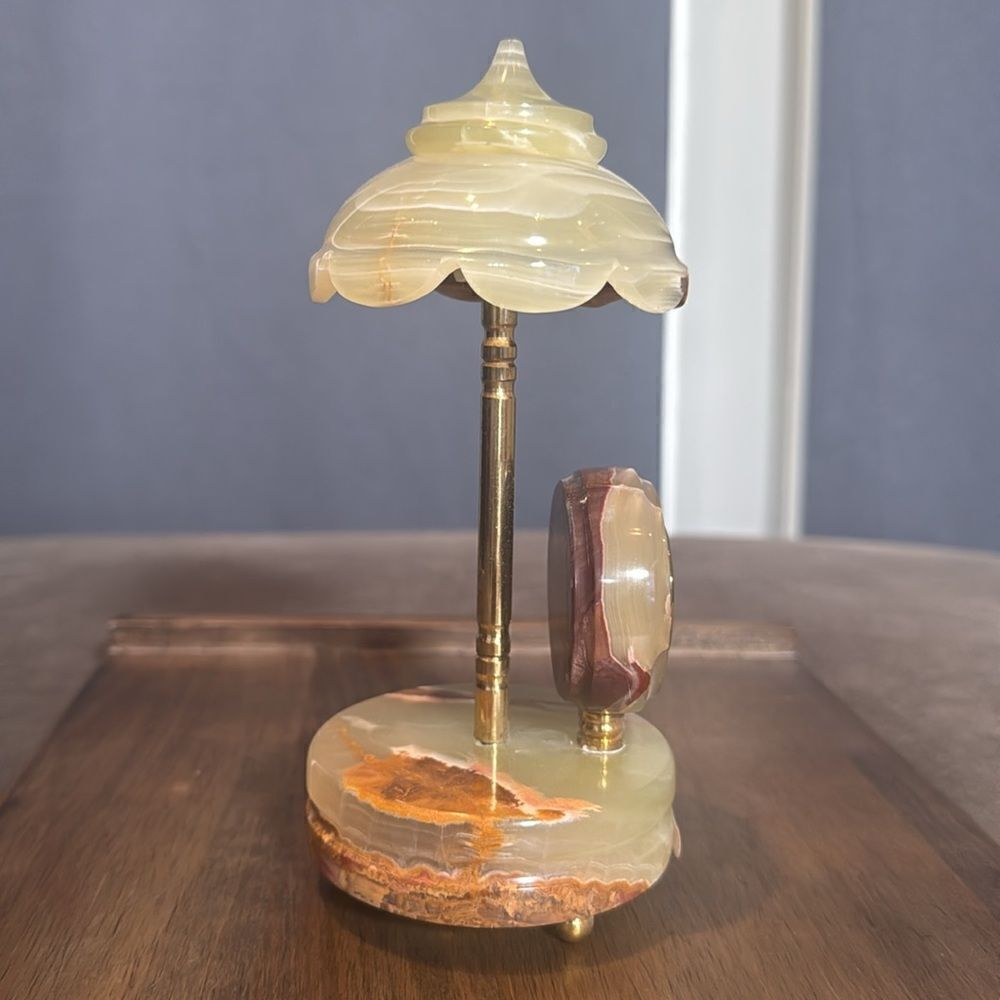 Carved Natural Stone Decorative Umbrella Clock Gift Desk or Mantle Decor NEW - Picture 5 of 9